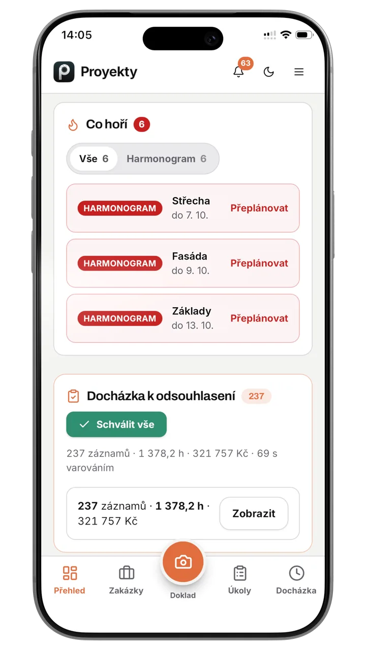 Přehled s docházkou čekající na schválení