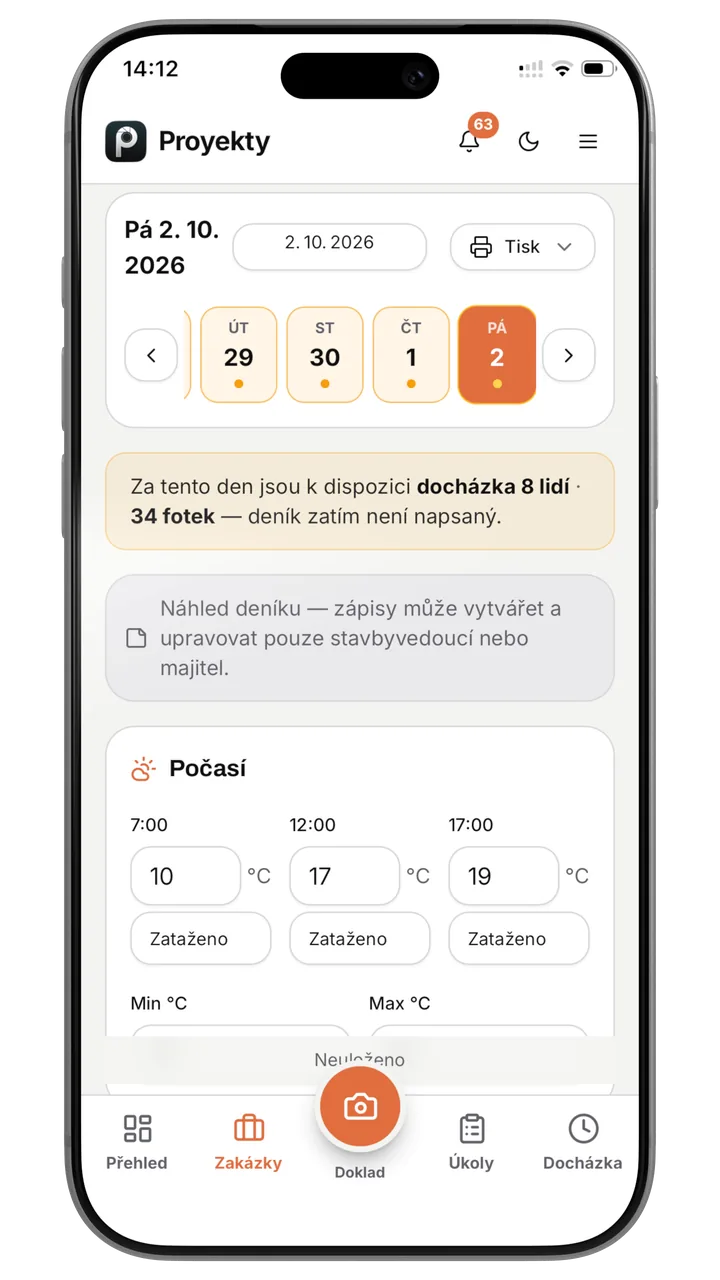 Stavební deník v telefonu stavbyvedoucího