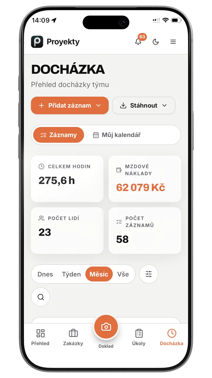 Měsíční přehled hodin a mzdových nákladů