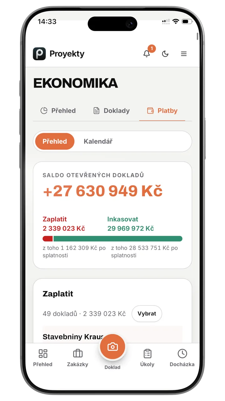 Přehled plateb a otevřených dokladů