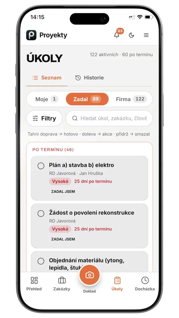 Seznam úkolů s termíny a prioritou