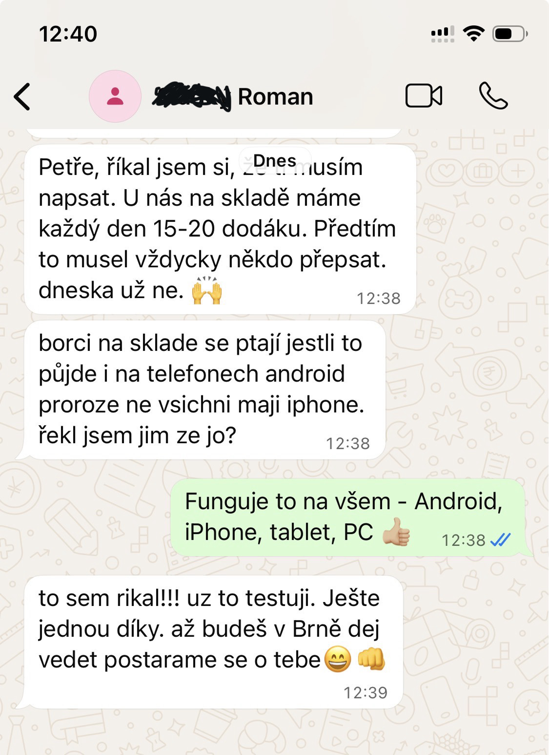 Zpráva od Martina — Naprosto geniální, Petře. Zatím mi to načetlo všechny účtenky.